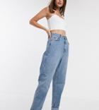 Asos Design Tall High Rise 'slouchy' Mom Jeans In Mid Vintage Wash-blue