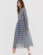 Levete Room Mesh Check Midi Dress - Purple