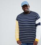 Asos Plus Oversized Long Sleeve T-shirt With Contrast Stripe - Navy