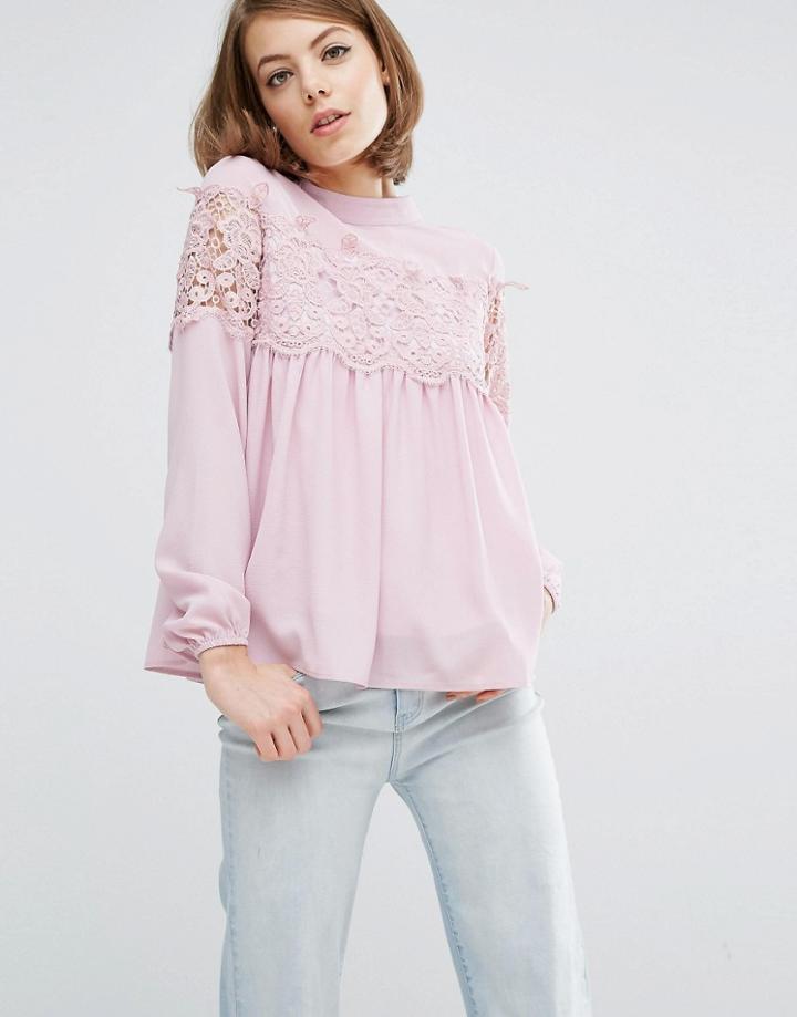 Fashion Union Pretty Lace Blouse - Purple