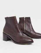 Office Alford Block Heel Leather Ankle Boots In Chocolate