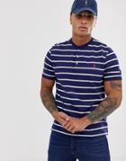 Polo Ralph Lauren Player Logo Stripe Pique Grandad T-shirt In Navy/white