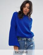 Prettylittlething Flared Sleeve Sweater - Blue