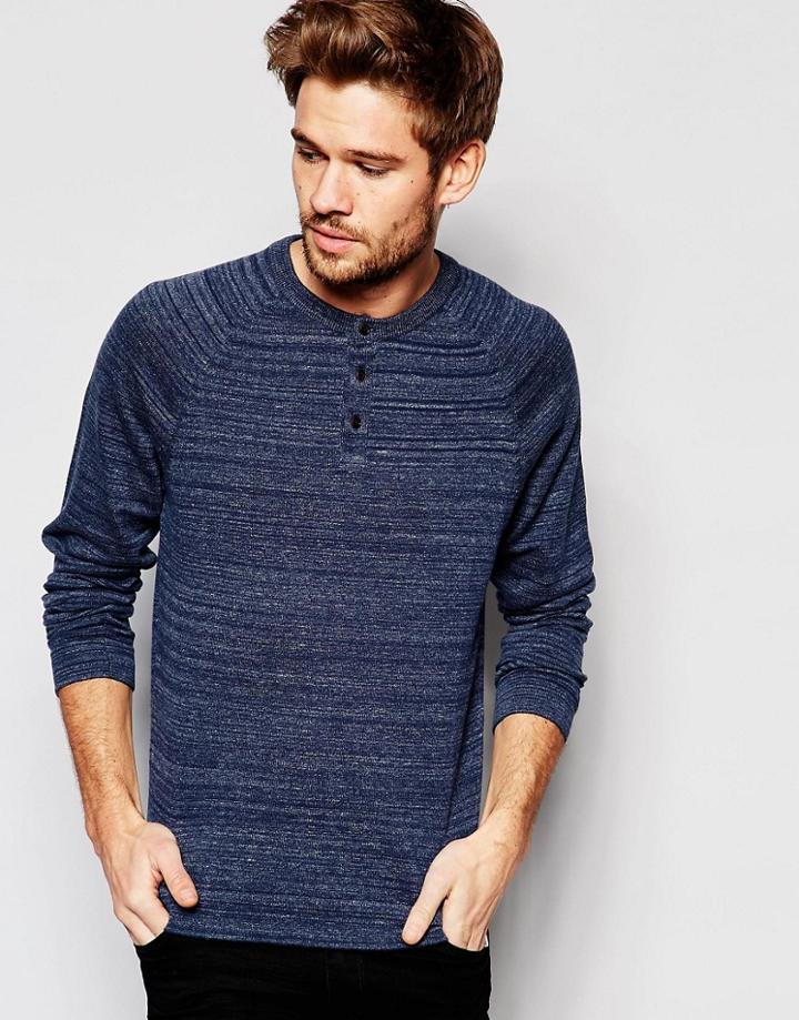 Esprit Knitted Henley Sweater - Navy