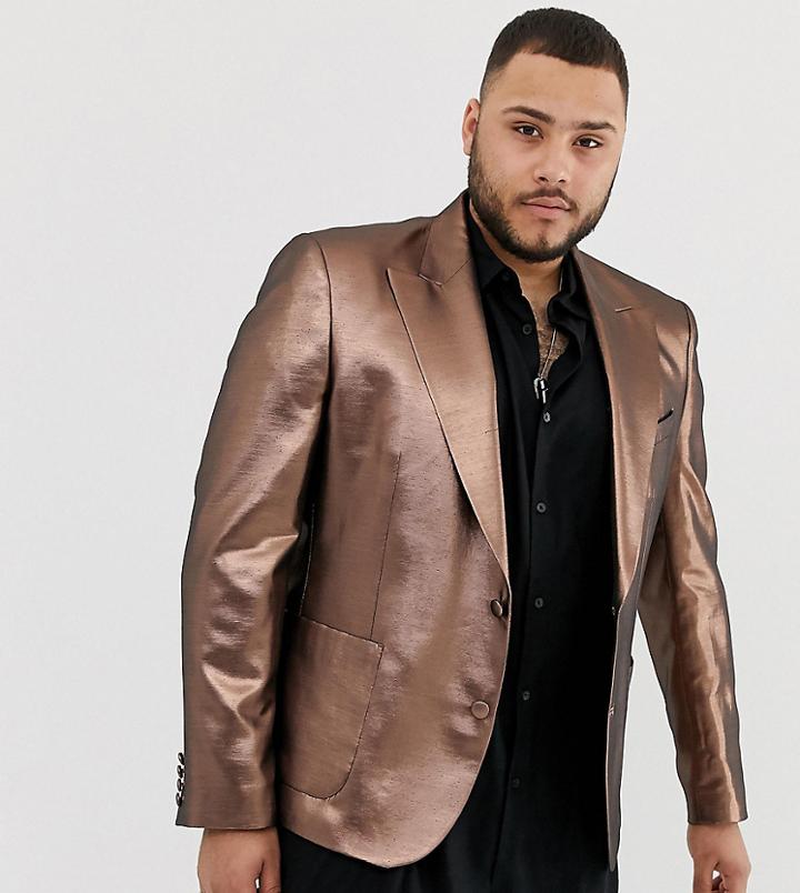 Asos Design Plus Skinny 70s Metallic Copper Prom Blazer-gold