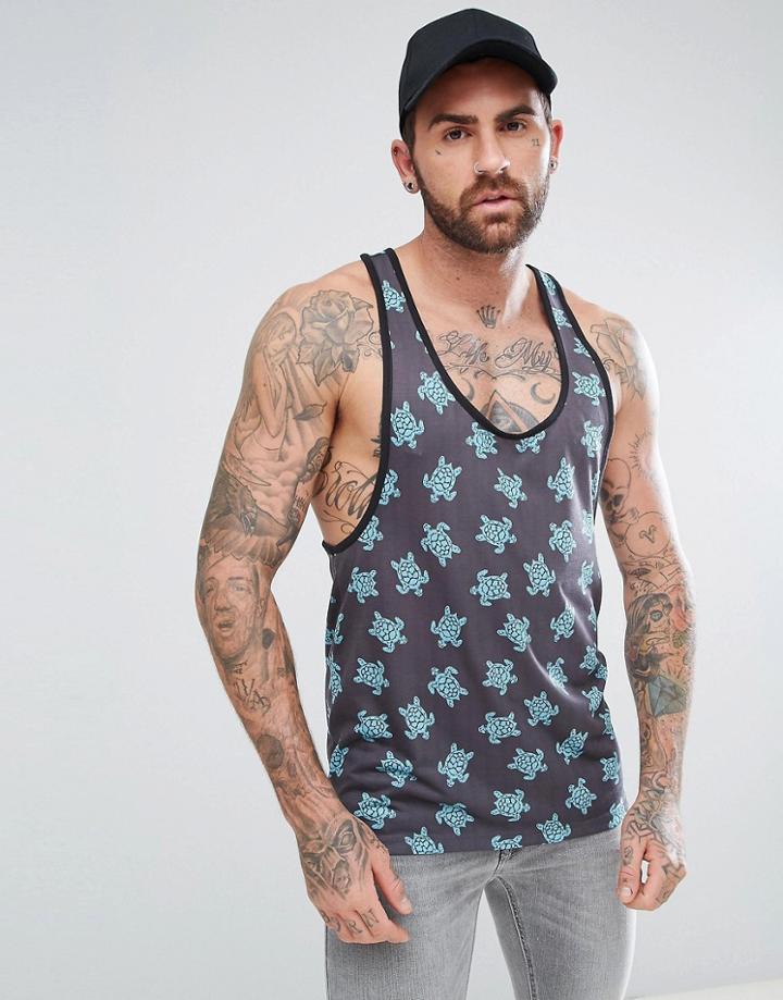 Asos Relaxed Tank With Tortoise Print - Black