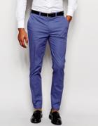 Asos Skinny Suit Trousers In Blue Poplin - Blue