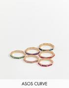 Asos Design Curve Exclusive Pack Of 6 Rings In Octagon Shape And Color Pop - Gold