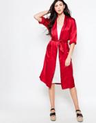Ganni Trinity Seersucker Kimono Style Wrap Dress - Pompeian Red