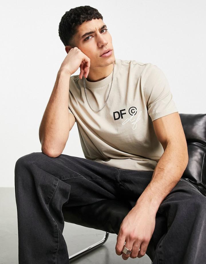 Asos Dark Future T-shirt With Front Chest Print In Stone-neutral