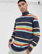 Asos Design Relaxed Long Sleeve Stripe T-shirt With Roll Neck-multi