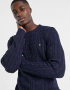 Farah Ludwig Cotton Cable Crewneck Sweater In Navy Exclusive At Asos