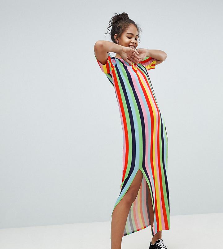 Asos Design Tall T-shirt Maxi Dress In Rainbow Stripe - Multi