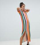 Asos Design Tall T-shirt Maxi Dress In Rainbow Stripe - Multi