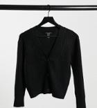 New Look Petite Ribbed Button Through Cardigan In Black