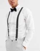 Asos Design Wedding Suspender And Bow Tie Set In Black And White Stripe - Black