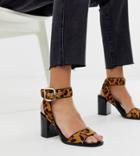 River Island Block Heeled Sandals With Ankle Strap In Leopard Print - Brown