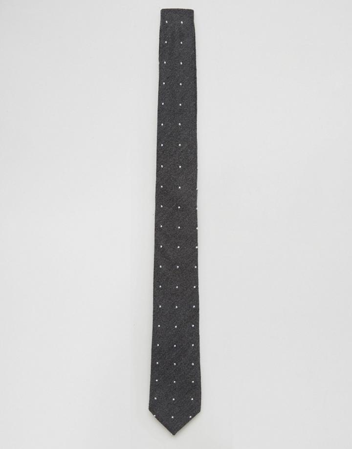 Asos Polka Tie In Textured Gray - Gray