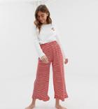 Asos Design Petite Mix & Match Cherry Stripe Frill Pyjama Pants-multi