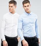 Asos Design Skinny Shirt 2 Pack In White And Blue Save - Multi