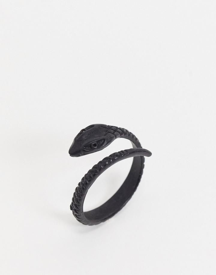 Asos Design Ring With Wrap Around Snake Design In Matte Black
