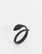 Asos Design Ring With Wrap Around Snake Design In Matte Black