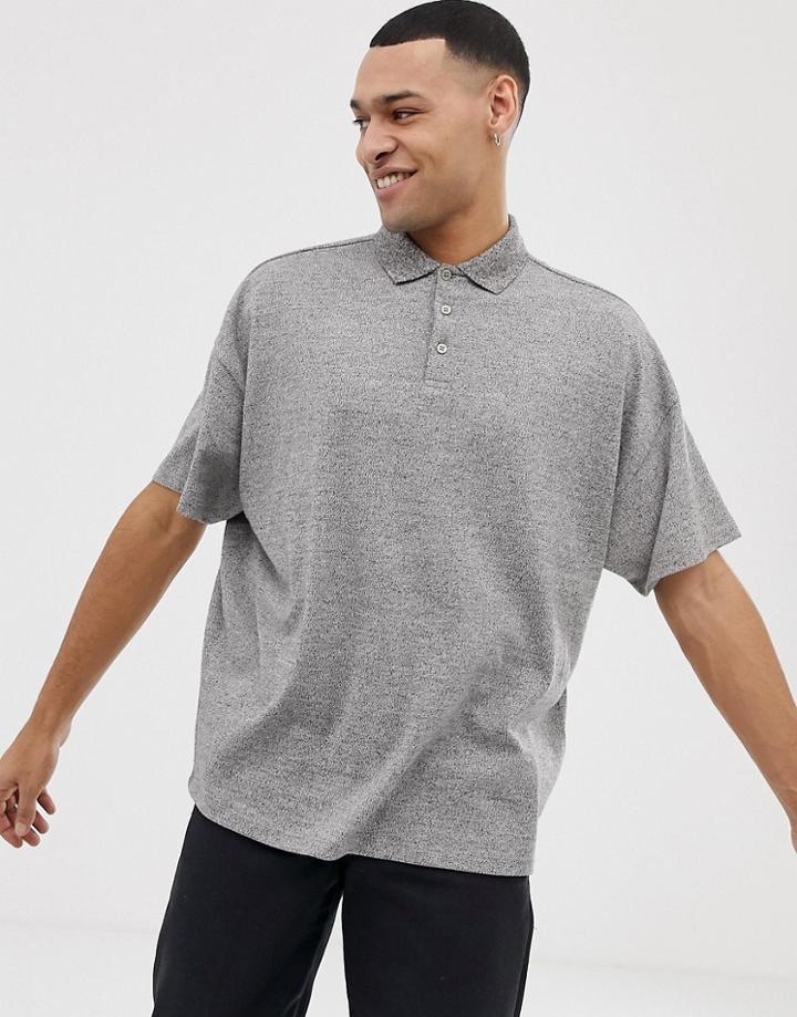 Asos Design Oversized Polo Shirt In Interest Fabric - Gray