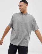 Asos Design Oversized Polo Shirt In Interest Fabric - Gray