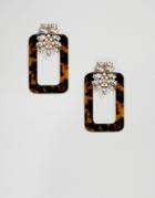 Asos Design Earrings With Tortoiseshell Open Shape And Crystal Design - Multi