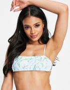 Missguided Ruched Bikini Top In Blue Floral-blues