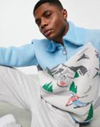 Asos Design Knitted Half Zip Sweater With Ski Scene Pattern In Blue