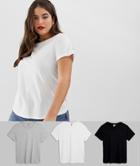 Asos Design Curve Ultimate T-shirt With Crew Neck In 3 Pack Save-multi