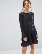 Leon And Harper Ruffle Mini Dress In Jersey - Black