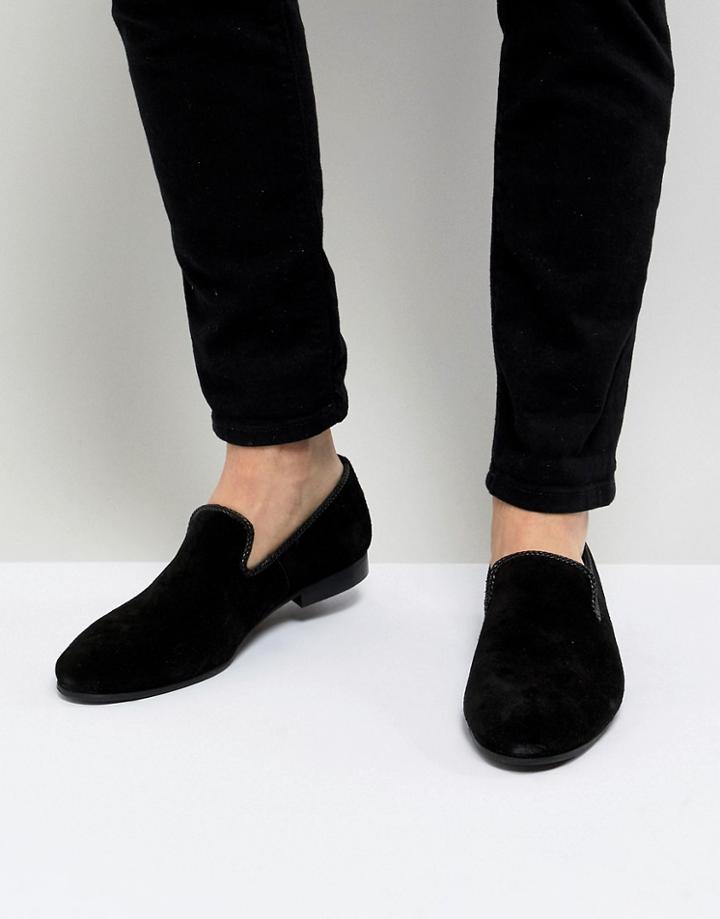 Dune Suede Slipper Loafers Black Suede - Black