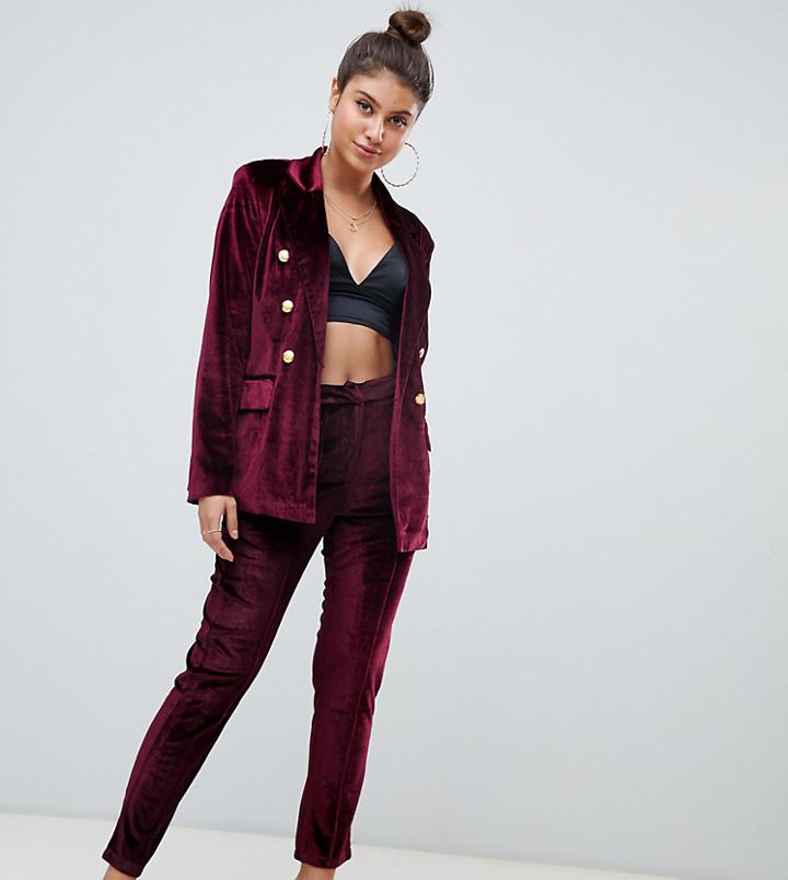 Missguided Velvet Tailored Pants In Burgundy - Red