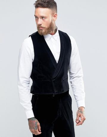 Hart Hollywood By Nick Hart Slim Vest In Velvet - Black