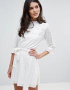 Liquorish Long Sleeve Lace Dress - White
