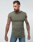Siksilk Muscle T-shirt In Khaki With Rolled Sleeves - Green