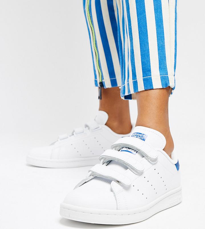 Adidas Originals Stan Smith Velcro Sneakers In White And Blue - White