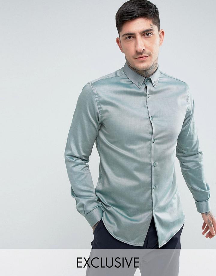 Heart & Dagger Skinny Shirt With Button Down Collar - Green