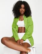 Pull & Bear Long Sleeve Boyfriend Shirt In Green