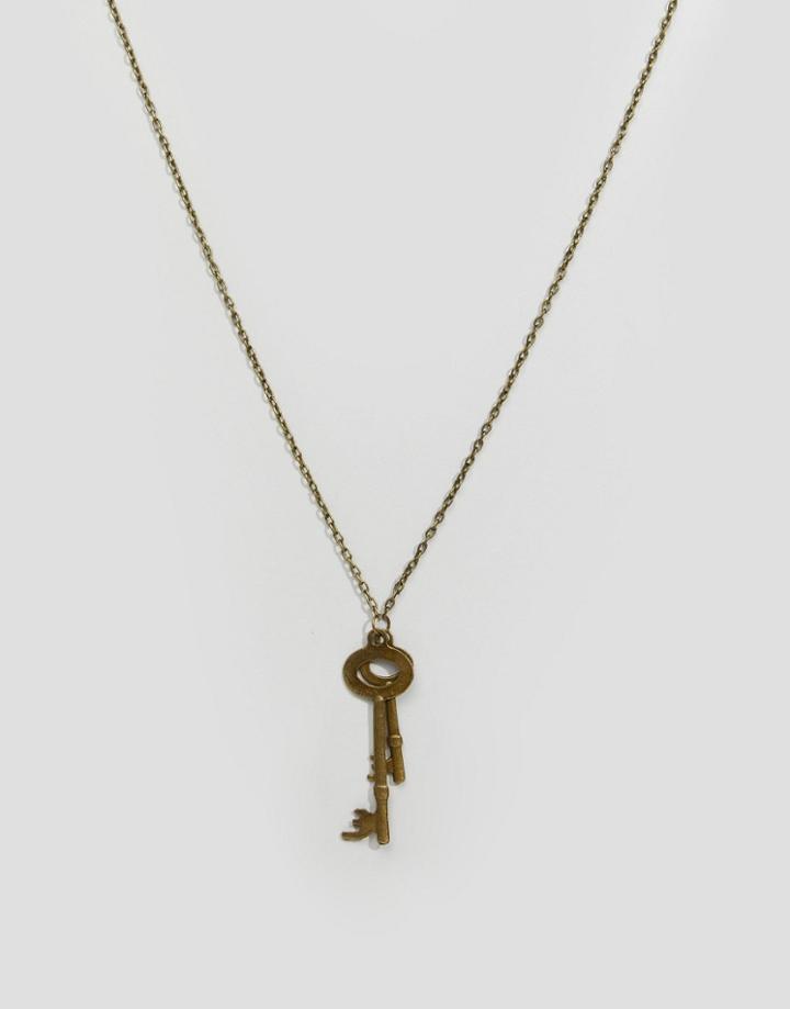 Reclaimed Vintage Double Key Necklace In Gold - Gold