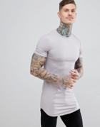 Asos Design Longline Muscle Fit T-shirt In Rib With Curve Hem In Beige - Gray