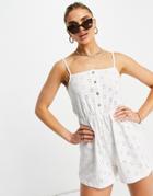 Asos Design Broderie Button Front Cami Romper In White