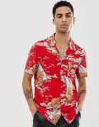 Allsaints Revere Collar Shirt With Tiger Print In Red - Red