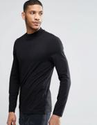 Asos Muscle Long Sleeve T-shirt With Turtleneck In Black - Black