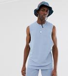 Asos Design Tall Relaxed Sleeveless Sweatshirt With Dropped Armhole In Blue - Blue