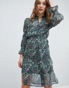 Influence Sheer Floral Shirt Dress - Green