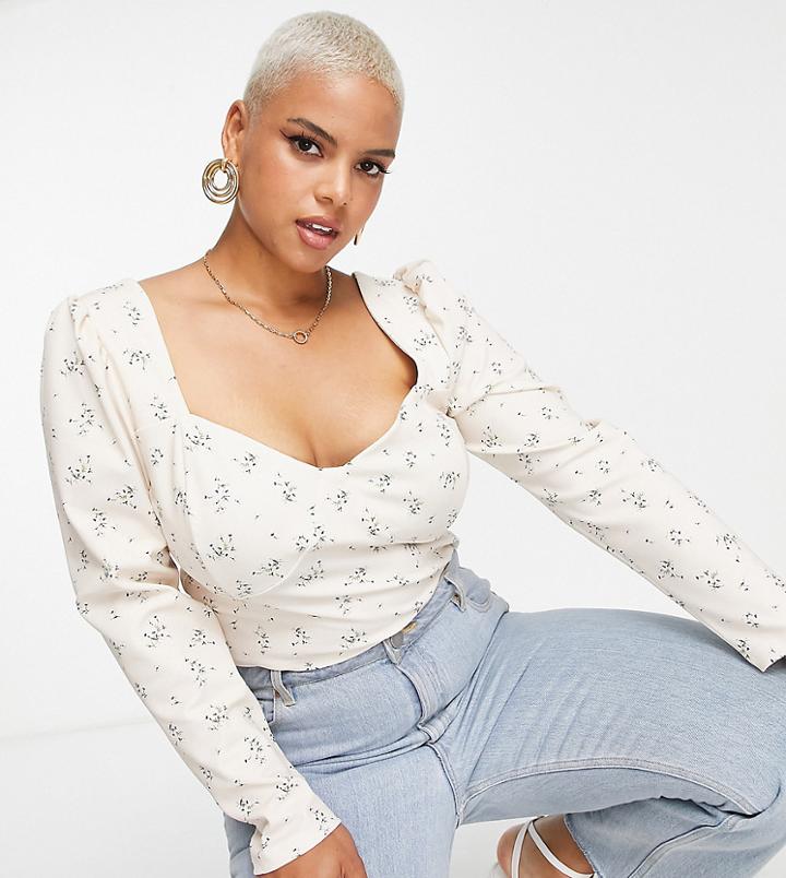 River Island Plus Ruched Sleeve Top In White - Part Of A Set