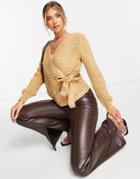 Trendyol Wrap Knitted Sweater In Camel-brown